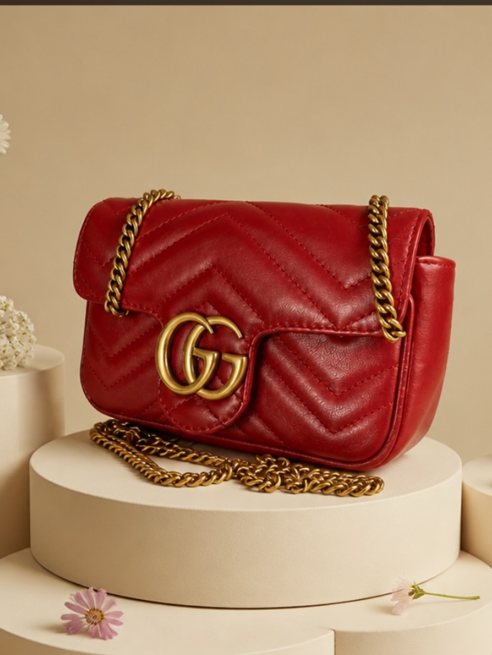 Gucci Red Leather Mini Marmot Crossbody Bag.